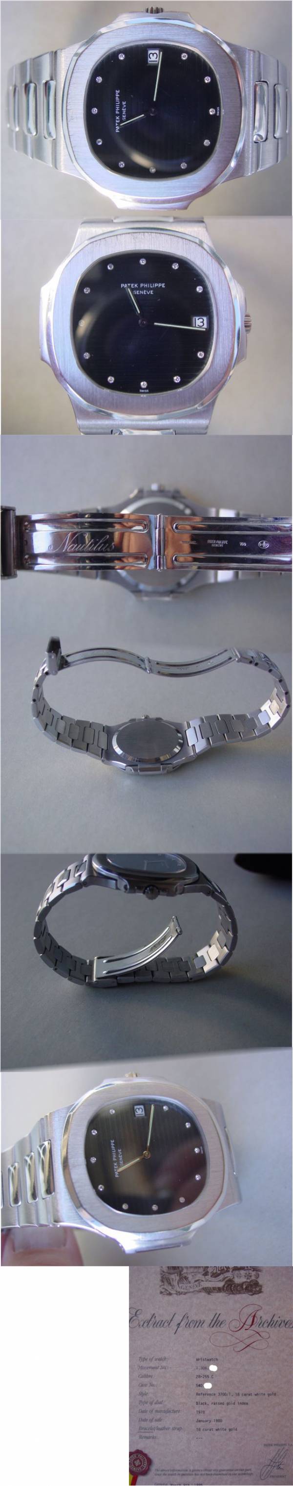 Patek Philippe 3700 sehr seltene Jumbo Nautilus Weißgold Diamant Zifferblatt